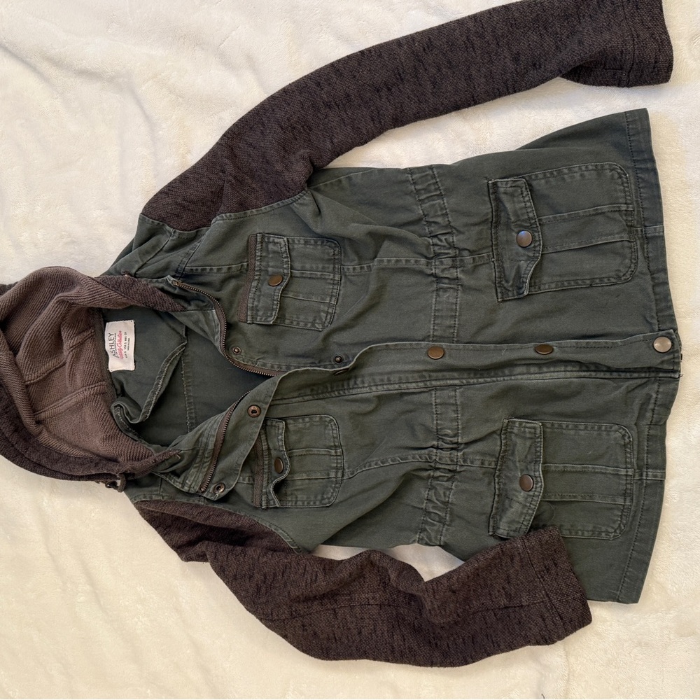 Ashley by 26 International Utility Collection Hooded Mixed Media Jacket - Size S - Picture 3 of 9